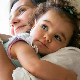 Mother and child hugging
