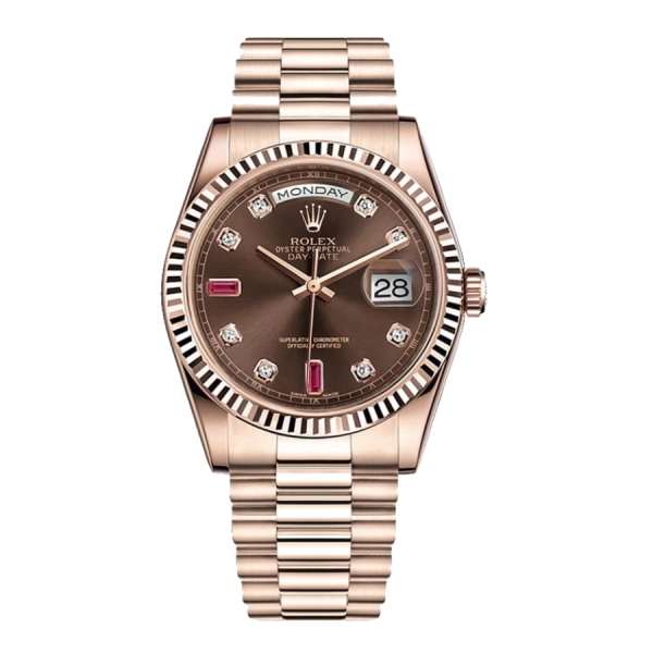 Rolex Day Date Chocolate &  Diamond | Rose Gold & Diamond | President | Fluted