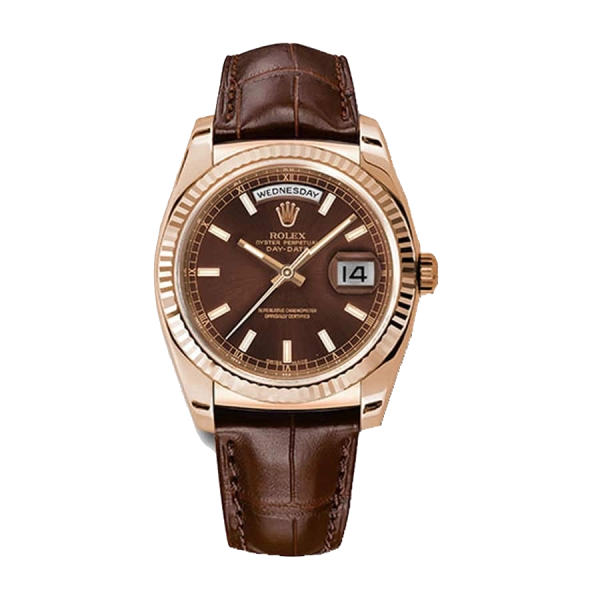 Rolex Day Date Chocolate | Rose Gold | Alligator Leather | Fluted