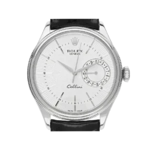 Additional view of Rolex Cellini M50519 Silver White | Leather, Black, Steel & White gold | Alligator Leather | Double Bezel (Polished Domed & Fine Fluted)