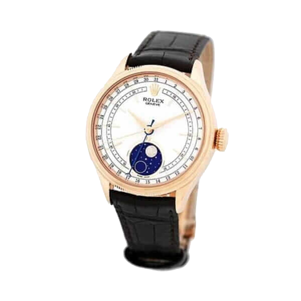Rolex Cellini 50535-0002 Blue White Silver | Brown, Rose Gold, Leather | Alligator Leather | Smooth