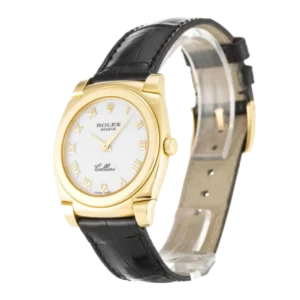 Additional view of Rolex Cellini 1249344 Silver White | Leather, Black, Yellow gold | Alligator Leather | Double Bezel (Polished Domed & Fine Fluted)